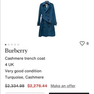 Turquoise Cashmere trench coat
